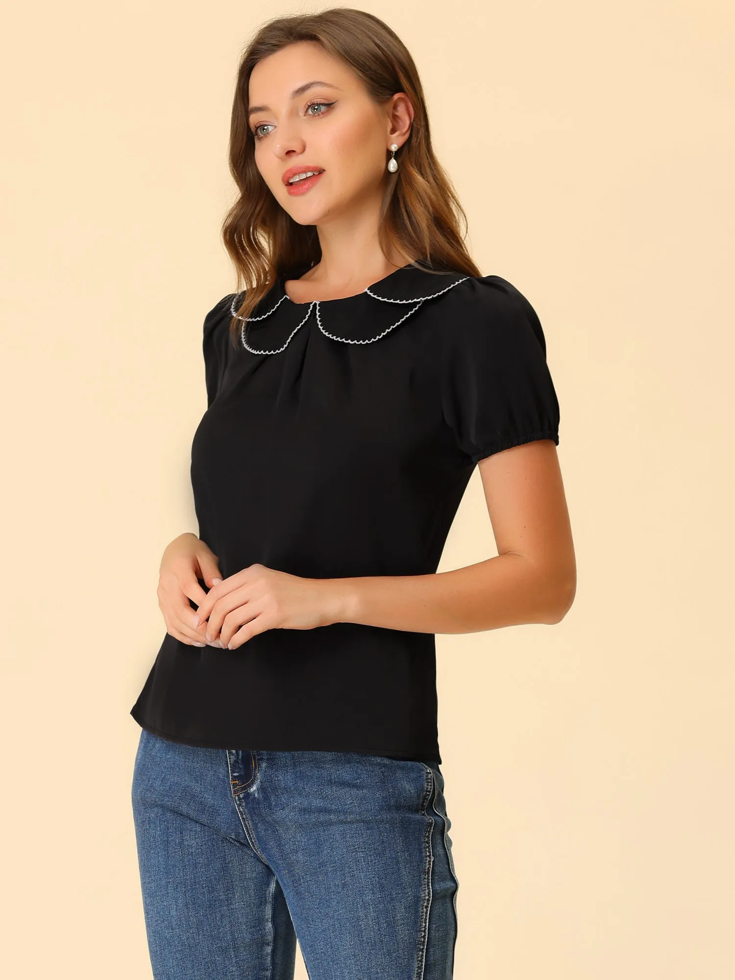 Puff Sleeve Tops Peter Pan Collar Blouse