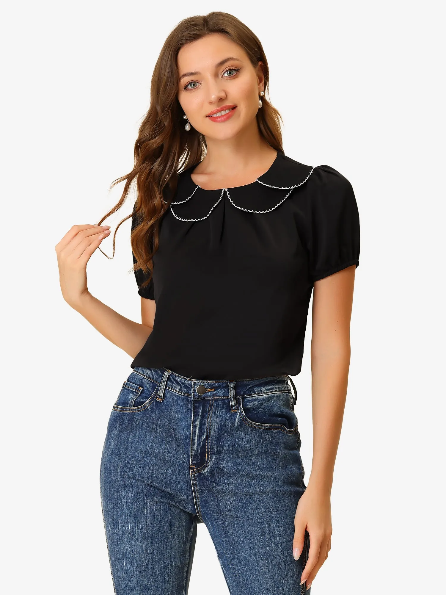 Puff Sleeve Tops Peter Pan Collar Blouse