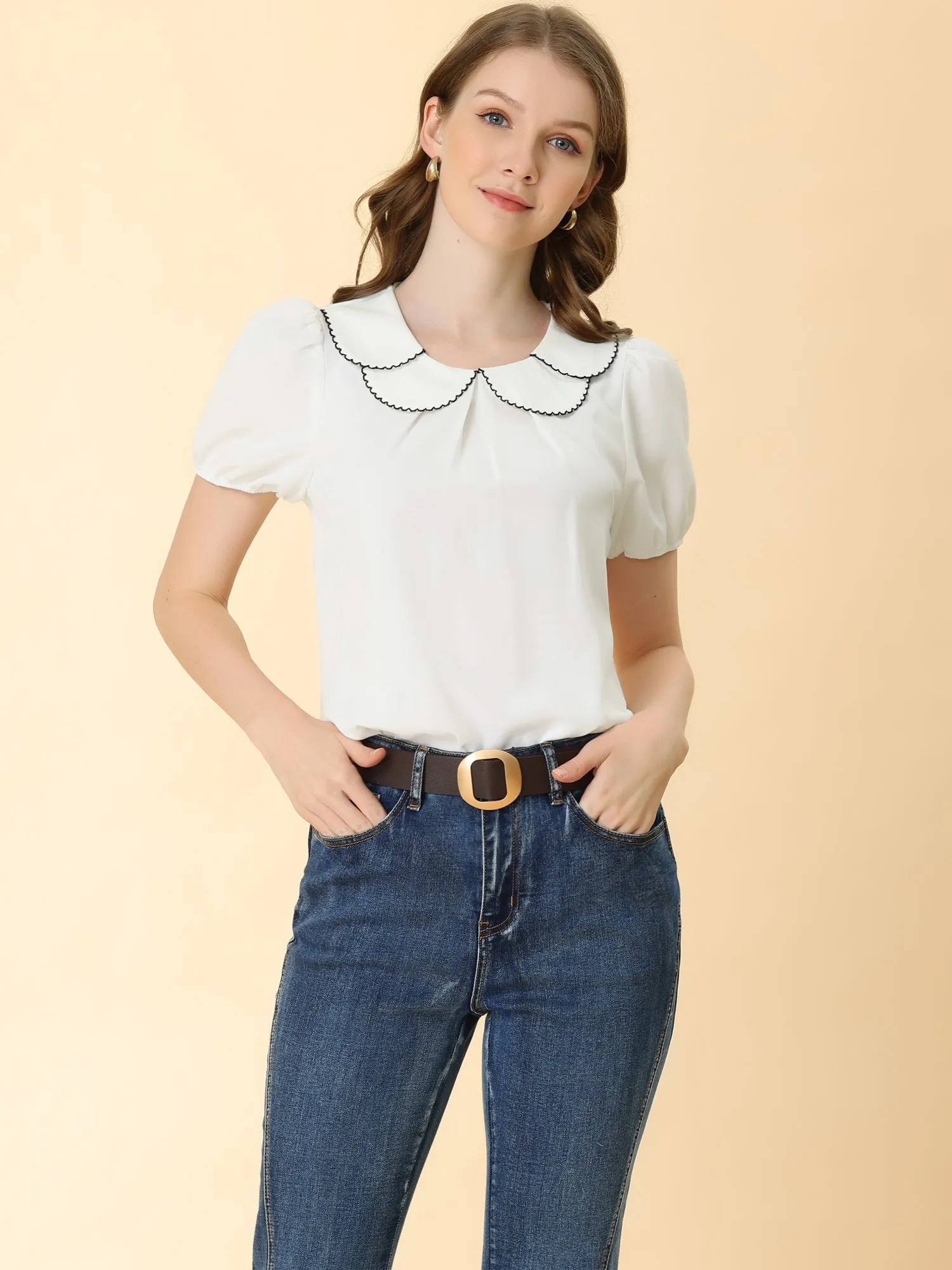 Puff Sleeve Tops Peter Pan Collar Blouse