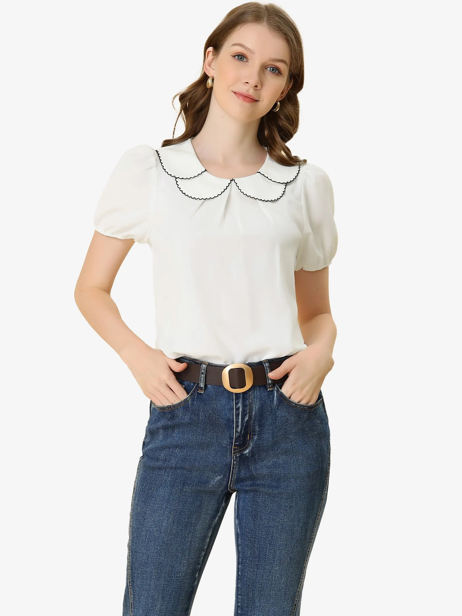 Puff Sleeve Tops Peter Pan Collar Blouse