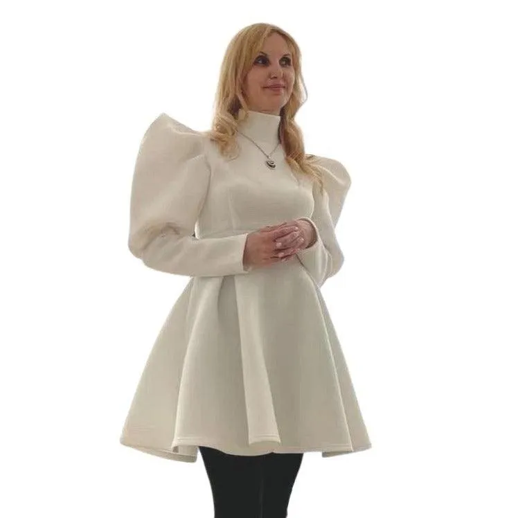 Puff Sleeve Turtleneck Dress Autumn Winter Long Sleeve Dresses Women Party Christmas Slim A-Line Elegant New Year Woman