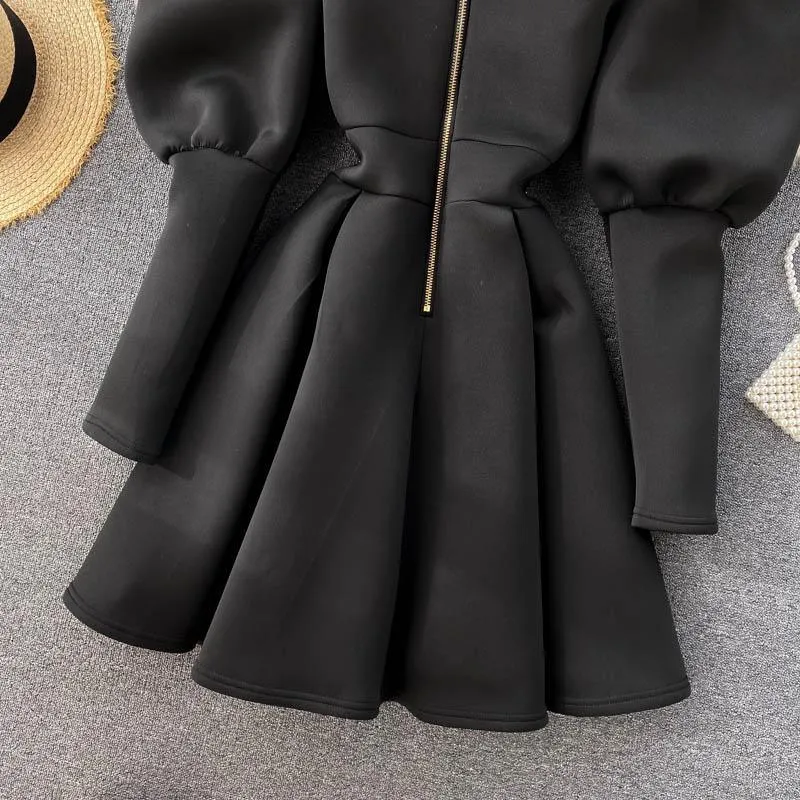 Puff Sleeve Turtleneck Dress Autumn Winter Long Sleeve Dresses Women Party Christmas Slim A-Line Elegant New Year Woman