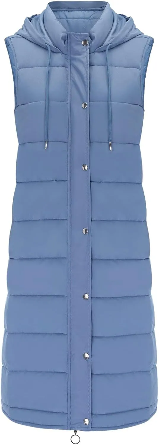 Puffer Vest Women Long Thermal Thicken Winter Coat Packable Sleeveless Down Coat Casual Trendy Outwear