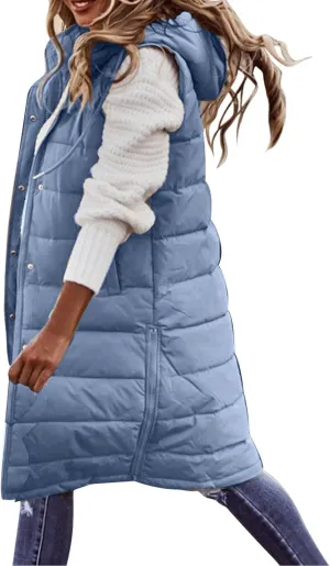Puffer Vest Women Long Thermal Thicken Winter Coat Packable Sleeveless Down Coat Casual Trendy Outwear