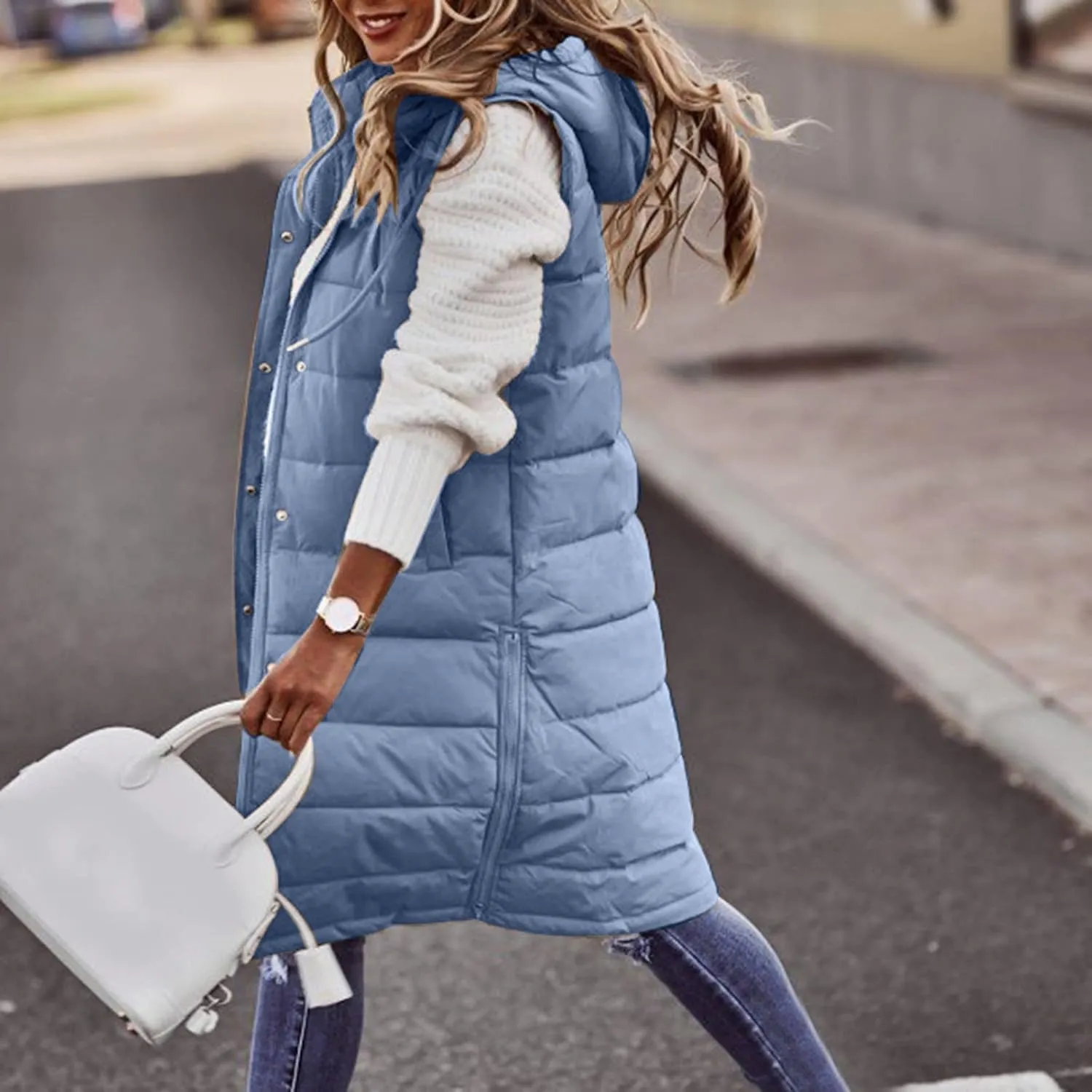 Puffer Vest Women Long Thermal Thicken Winter Coat Packable Sleeveless Down Coat Casual Trendy Outwear