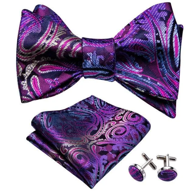 Purple & Yellow Paisley Matching Bowtie Set (3pc)