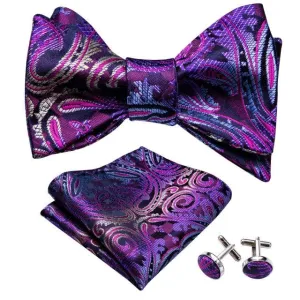 Purple & Yellow Paisley Matching Bowtie Set (3pc)