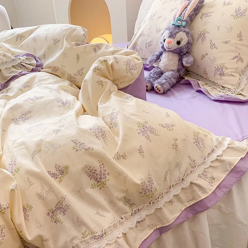 Purple Floral Floral Ruffle Bed Skirt Set