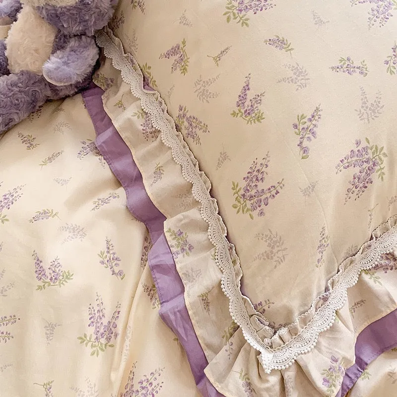 Purple Floral Floral Ruffle Bed Skirt Set