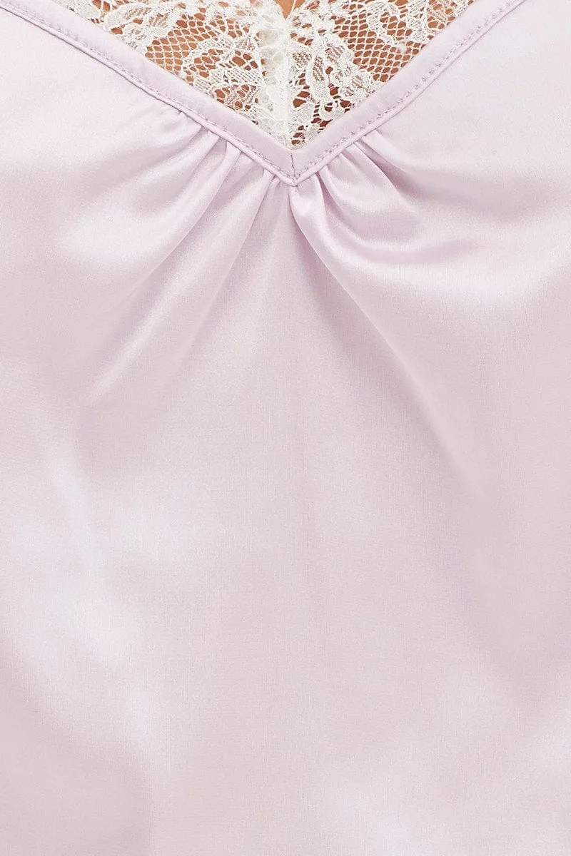 Purple Satin Pajamas Set Sleeveless