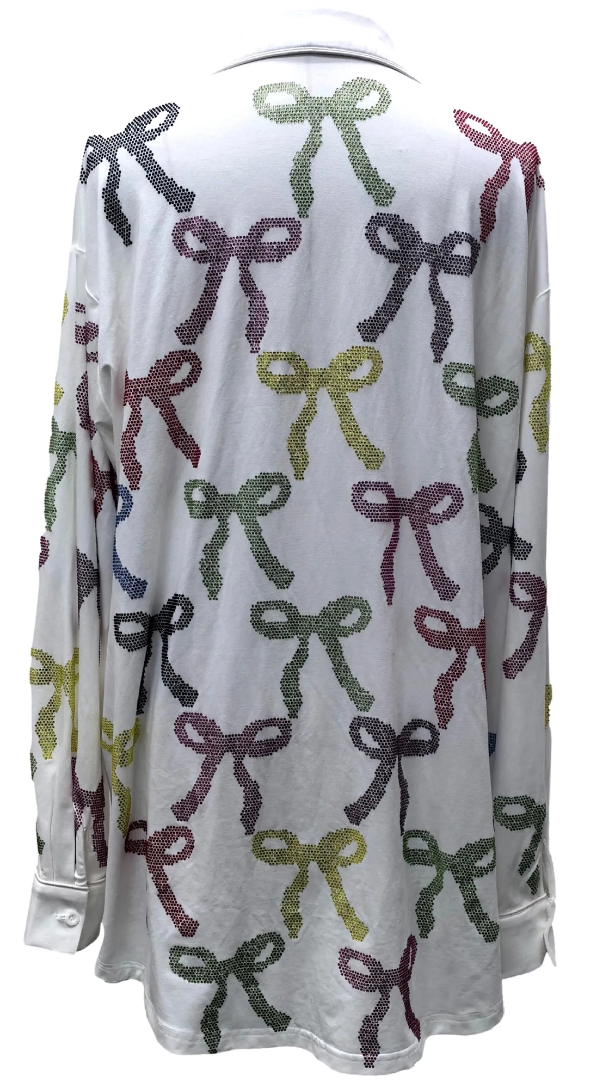 Queen of Sparkles White Multi Rhinestone Rainbow Bow Pajama Top Dress