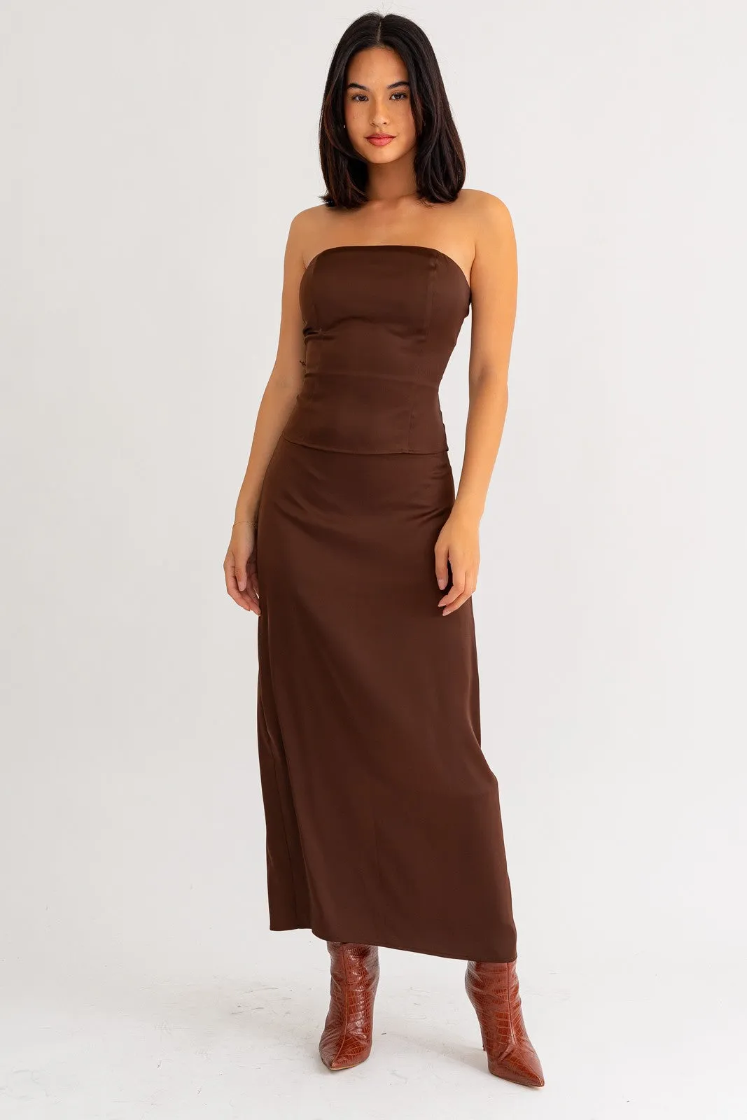"Angelic Fairytale" Dark Brown Maxi Skirt and Tube Top Matching Set
