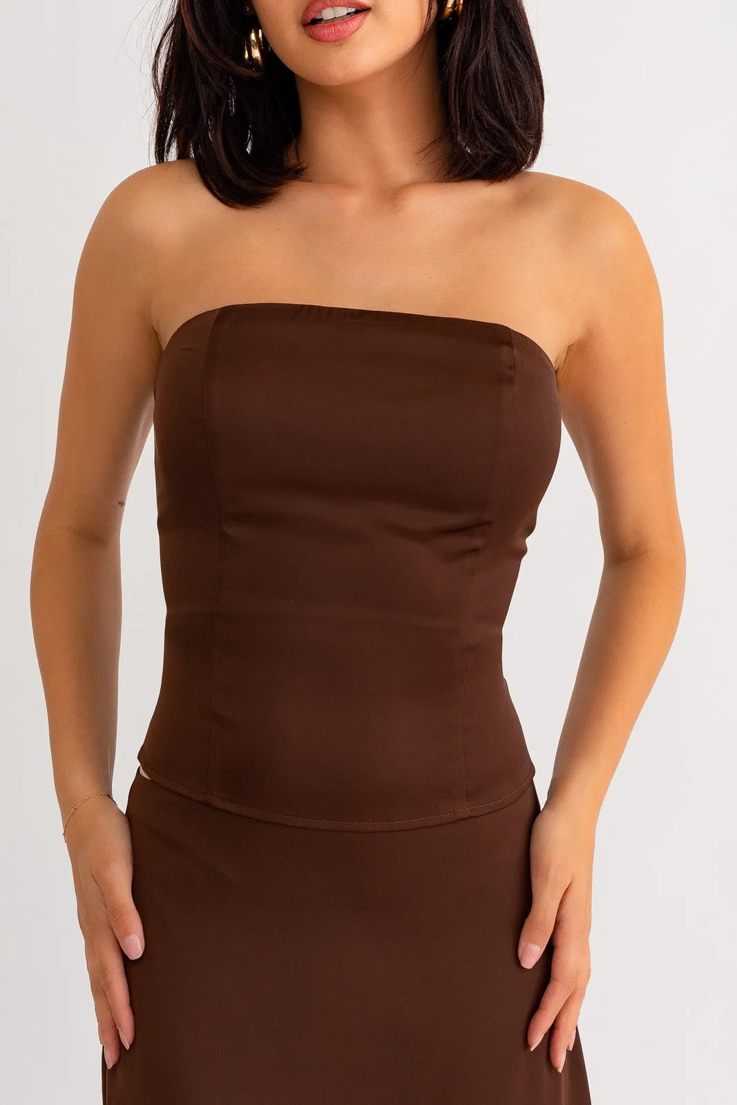"Angelic Fairytale" Dark Brown Maxi Skirt and Tube Top Matching Set