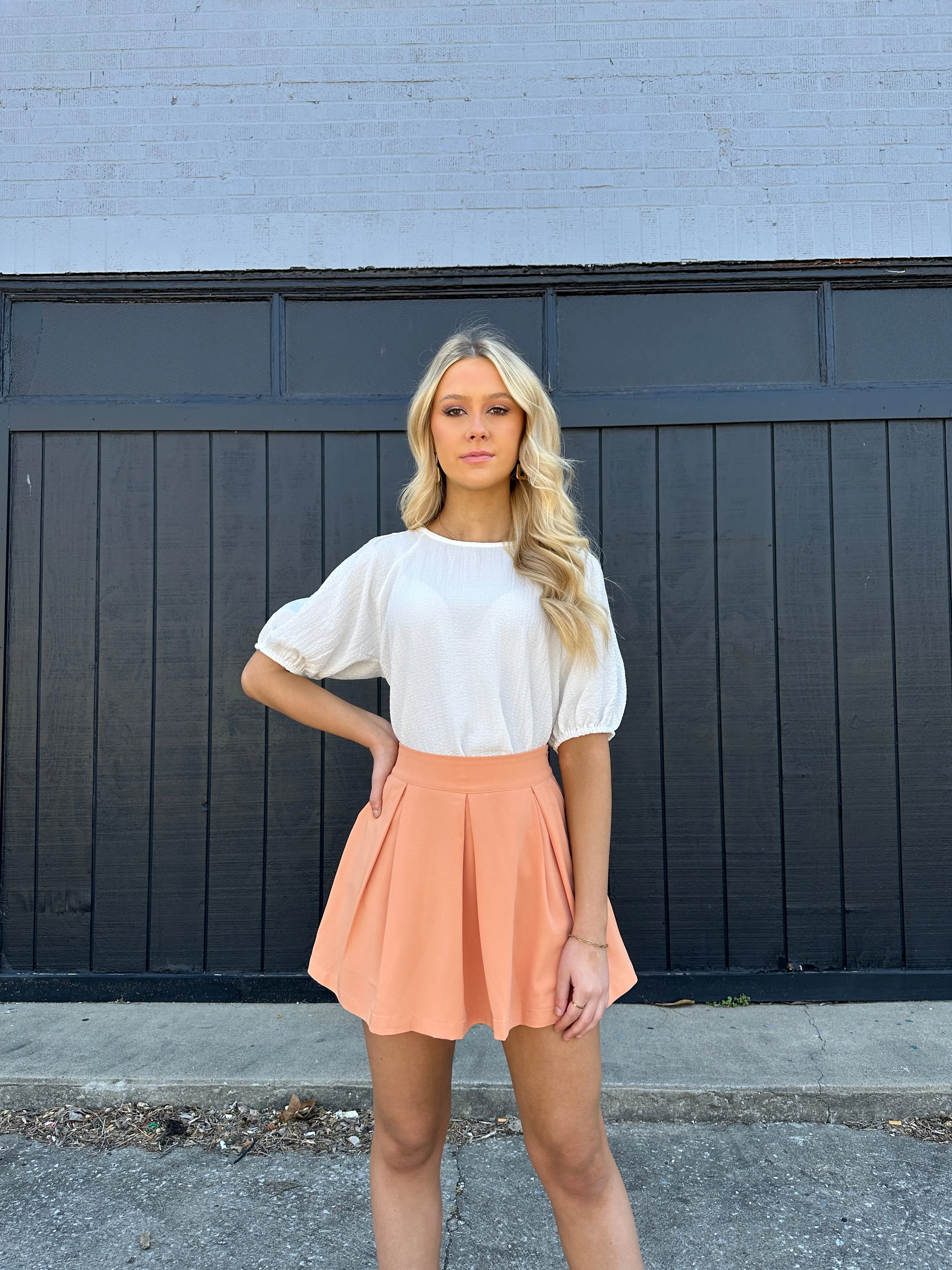 "Becoming Silhouettes" Puff Sleeve Top - White