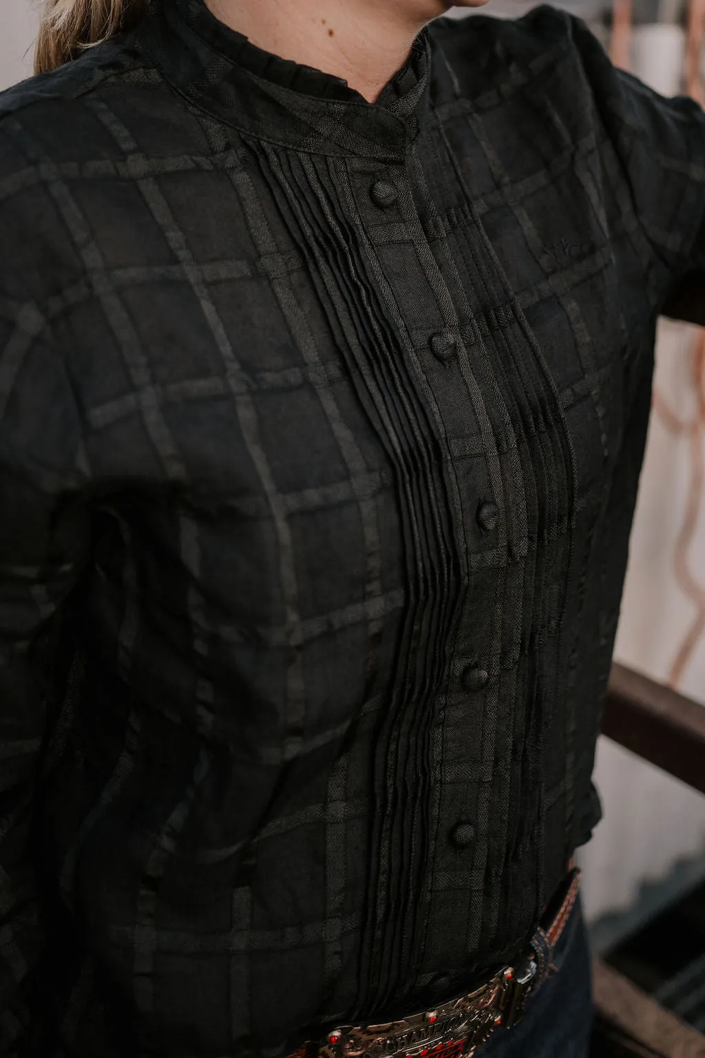 "Luci" Linen Black Checked Women's Shirt