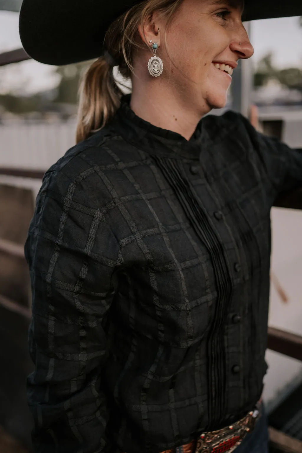 "Luci" Linen Black Checked Women's Shirt