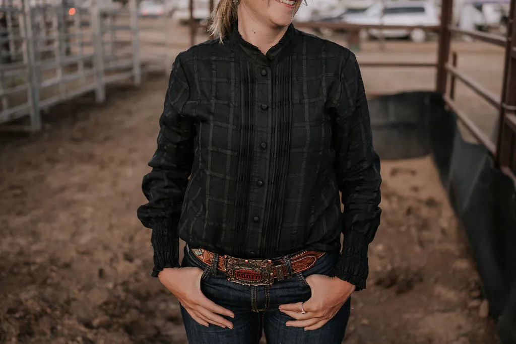 "Luci" Linen Black Checked Women's Shirt