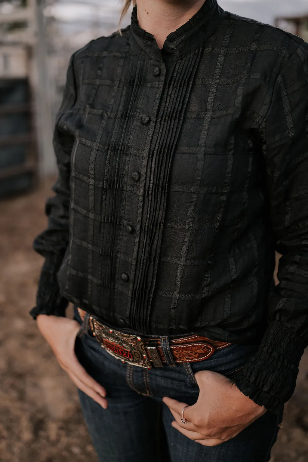 "Luci" Linen Black Checked Women's Shirt