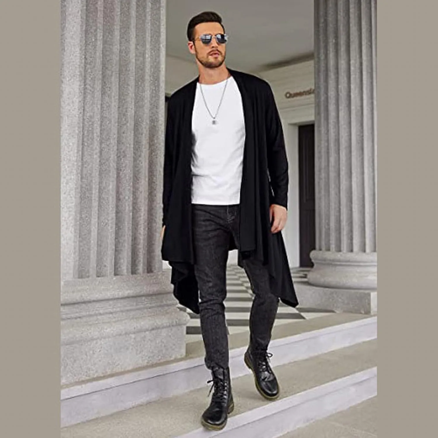 Rain Jackets For Men Solid Color Lengthened Jacket Lapel Splice Double Breasted Formal Outdoor Coats Para De