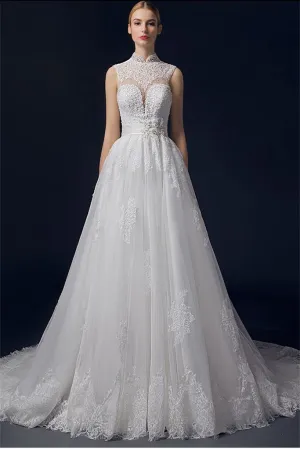 Real Beautiful Handmade Long Lace Beading Wedding Dresses PFW0291