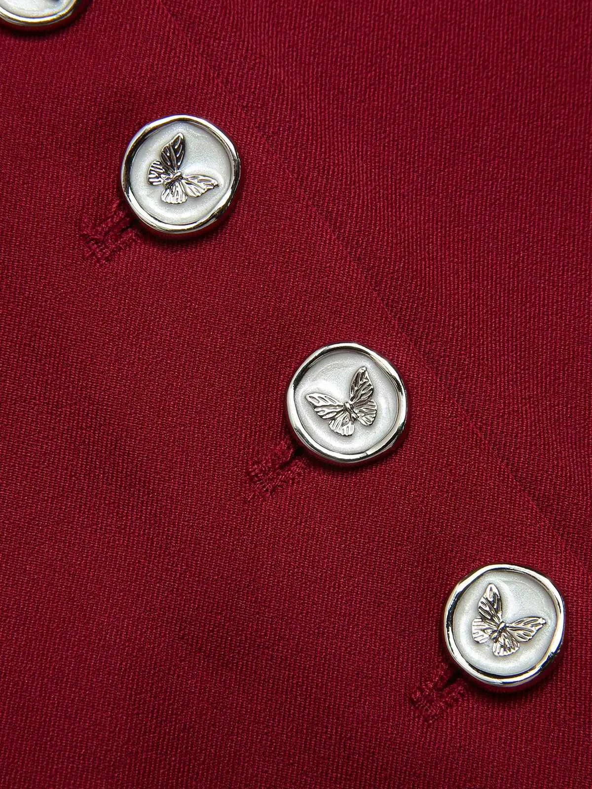 Red 1940s Buttoned Solid Skirt