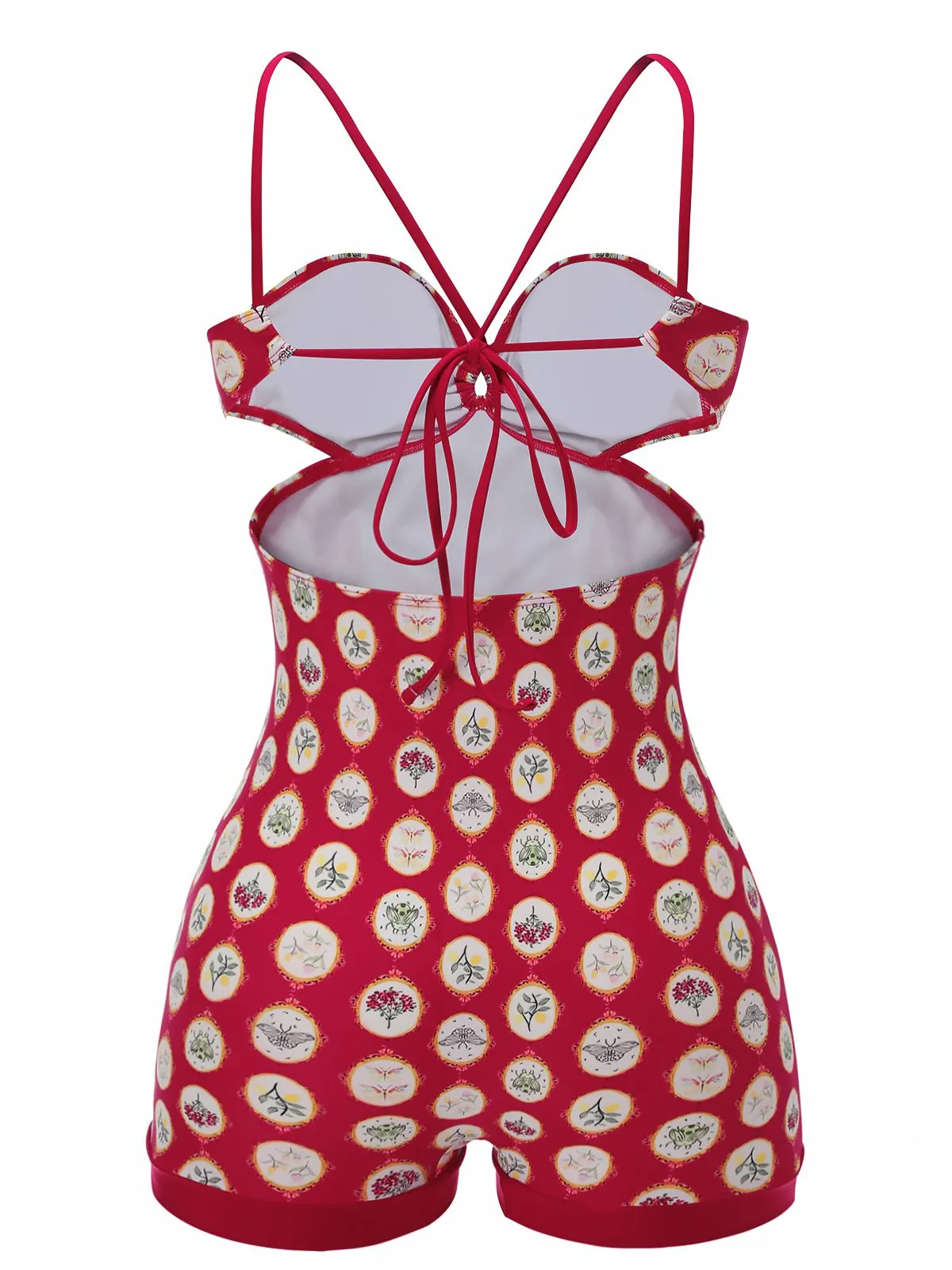 Red 1950s Strap Floral One-piece Swimsuit