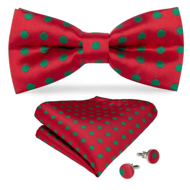 Red & Green Polka Dots Matching Bowtie Set (3pc)