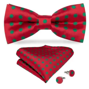 Red & Green Polka Dots Matching Bowtie Set (3pc)