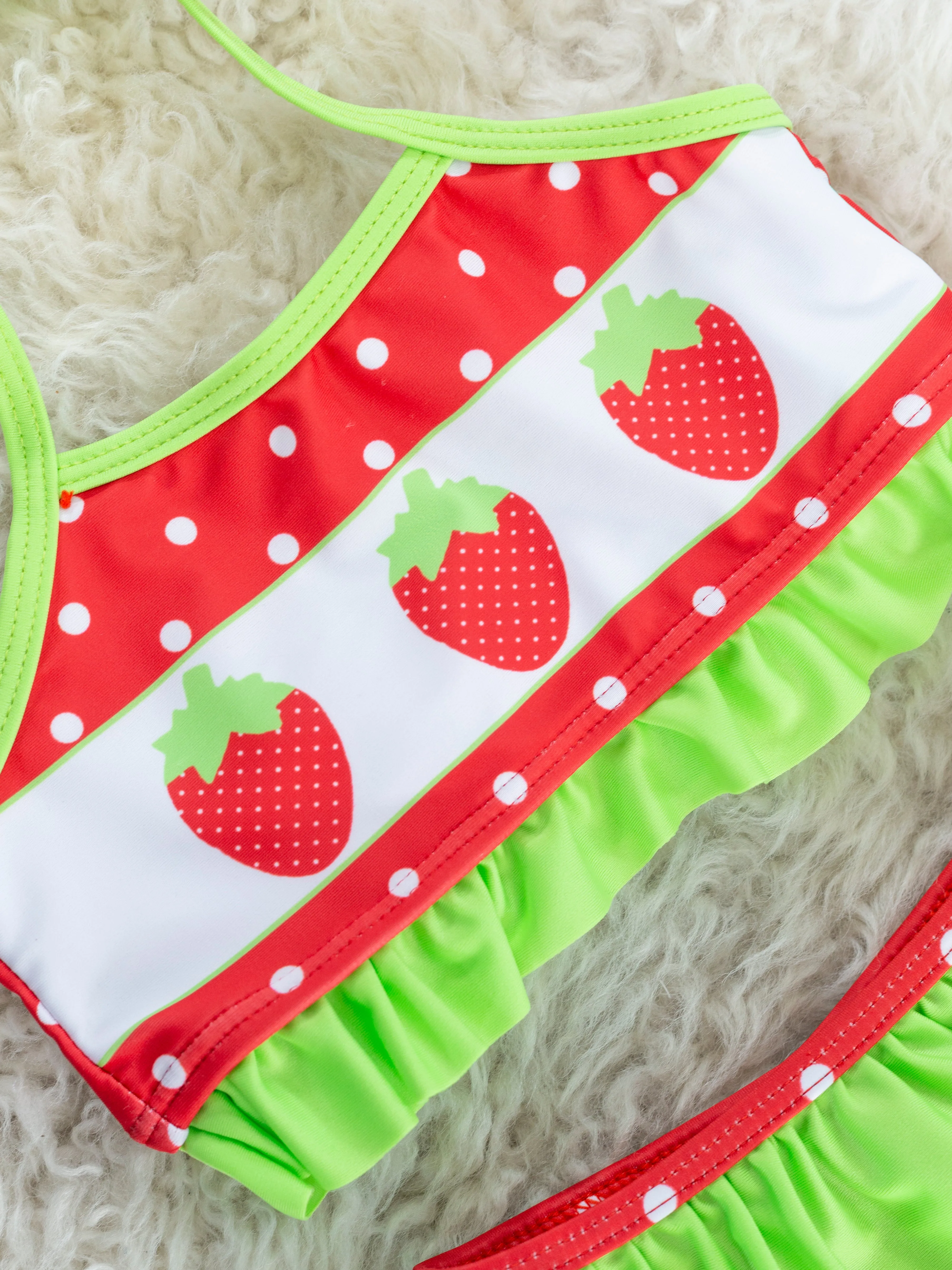 Red & Lime Green Strawberry 2-Piece Swimsuit
