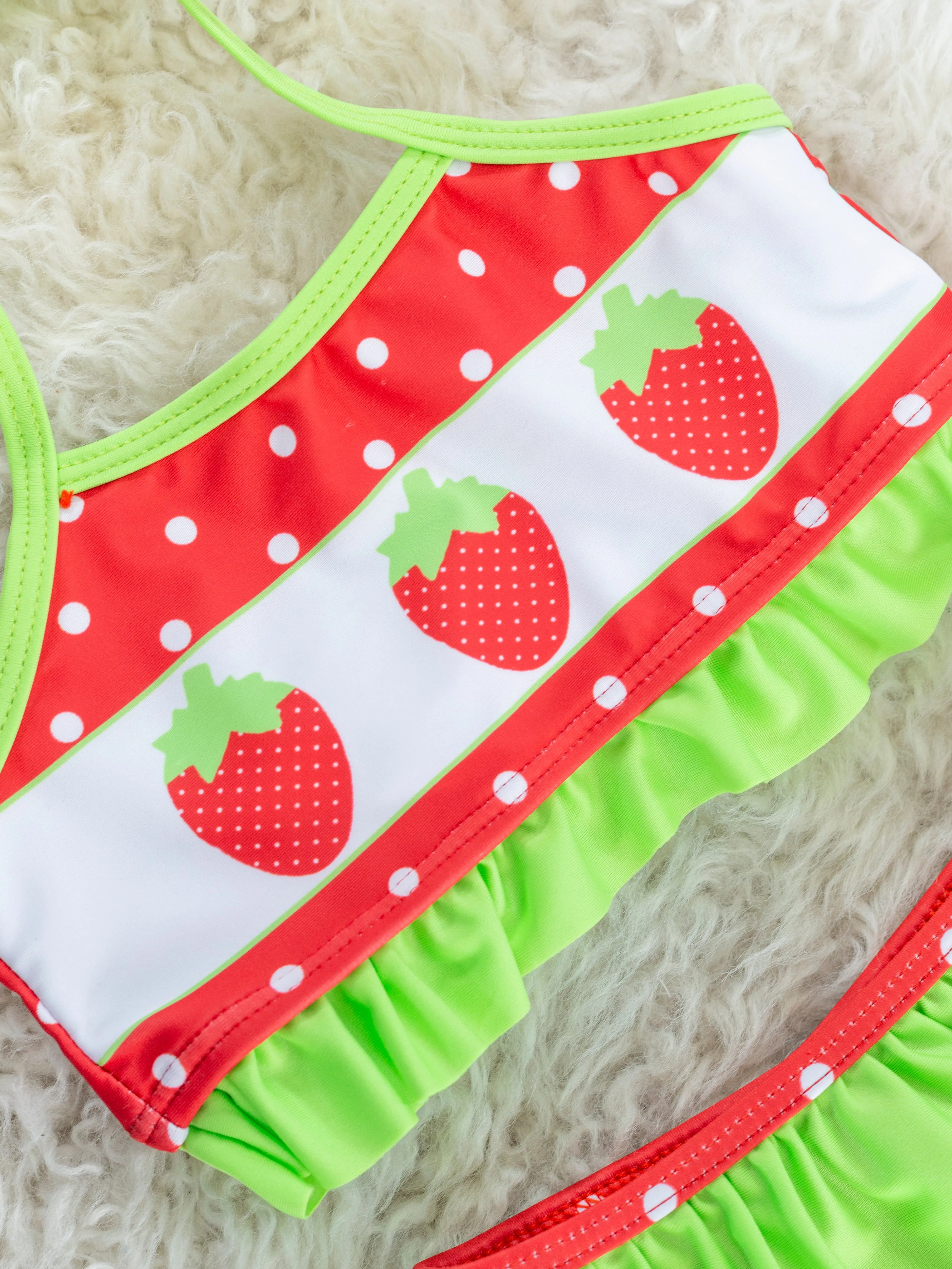 Red & Lime Green Strawberry 2-Piece Swimsuit