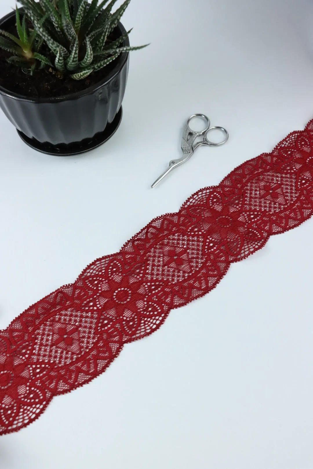Red Dahlia 3" Wide Stretch Lace