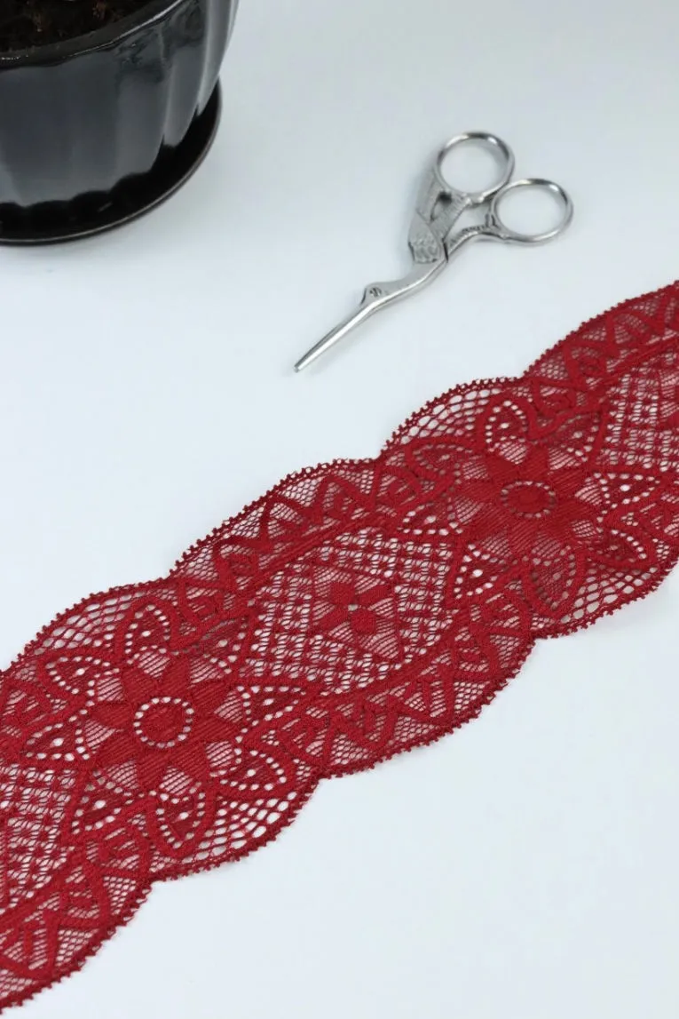 Red Dahlia 3" Wide Stretch Lace