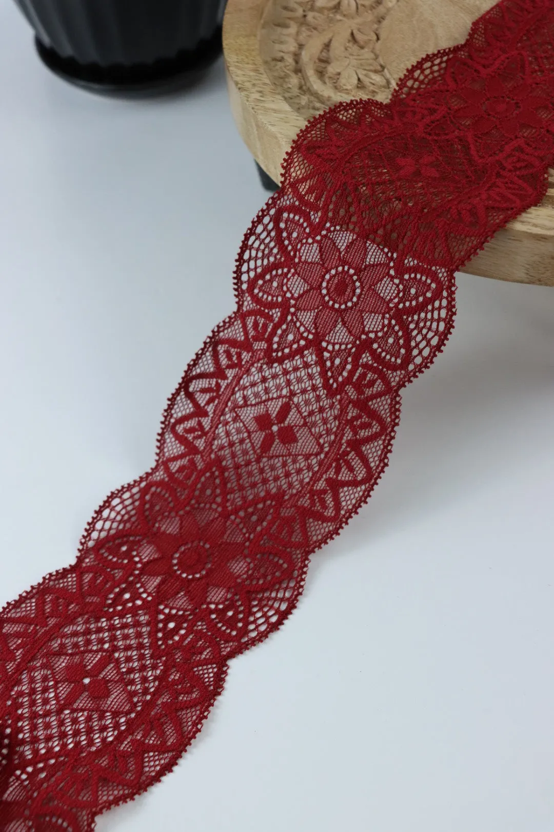 Red Dahlia 3" Wide Stretch Lace