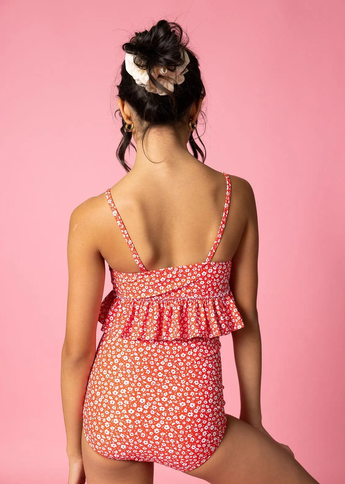 Red Ditsy Floral | Youth Peplum Top