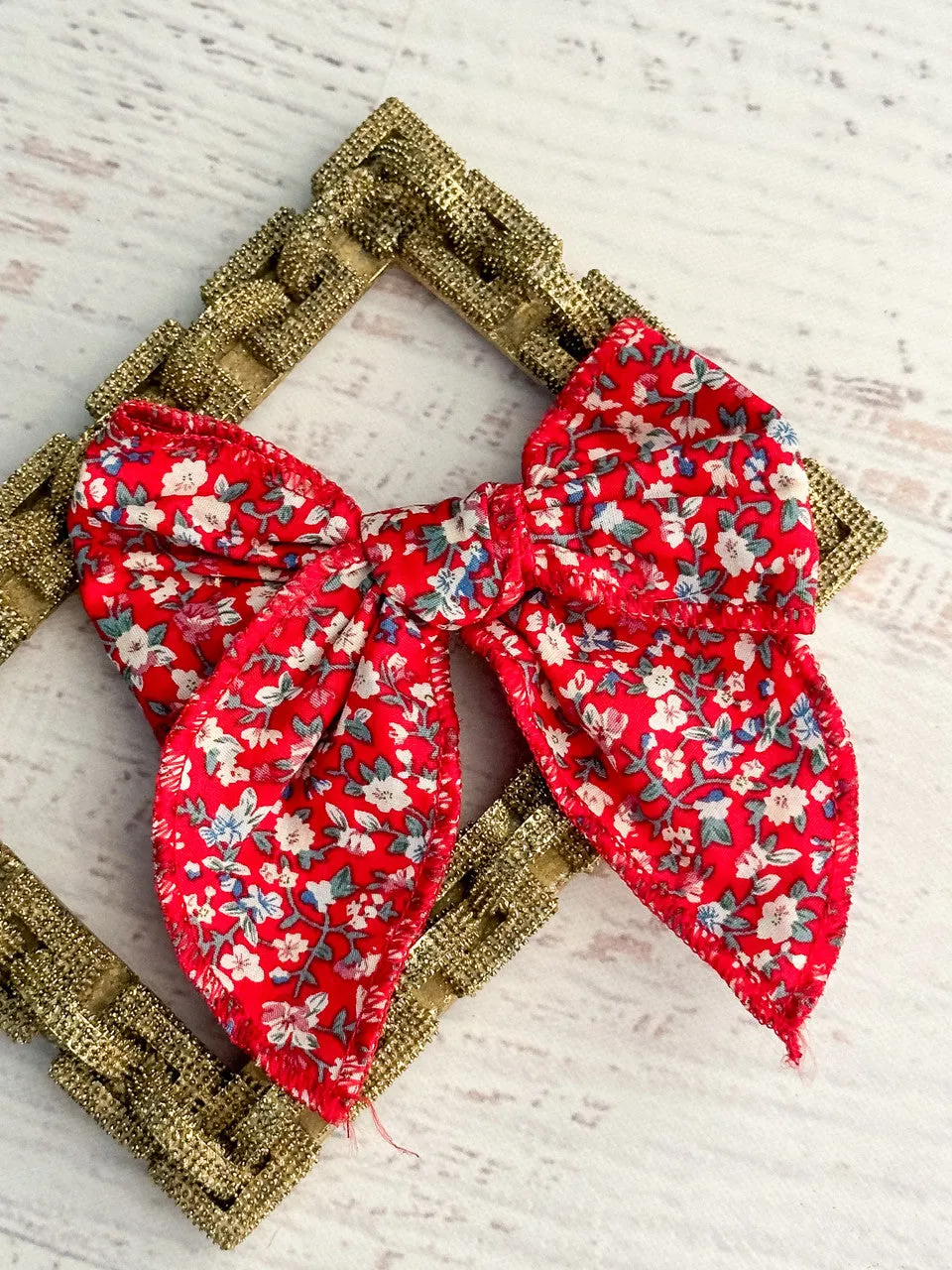 Red Floral Hand Tied Bow