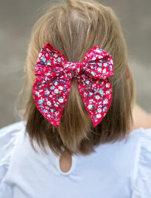 Red Floral Hand Tied Bow
