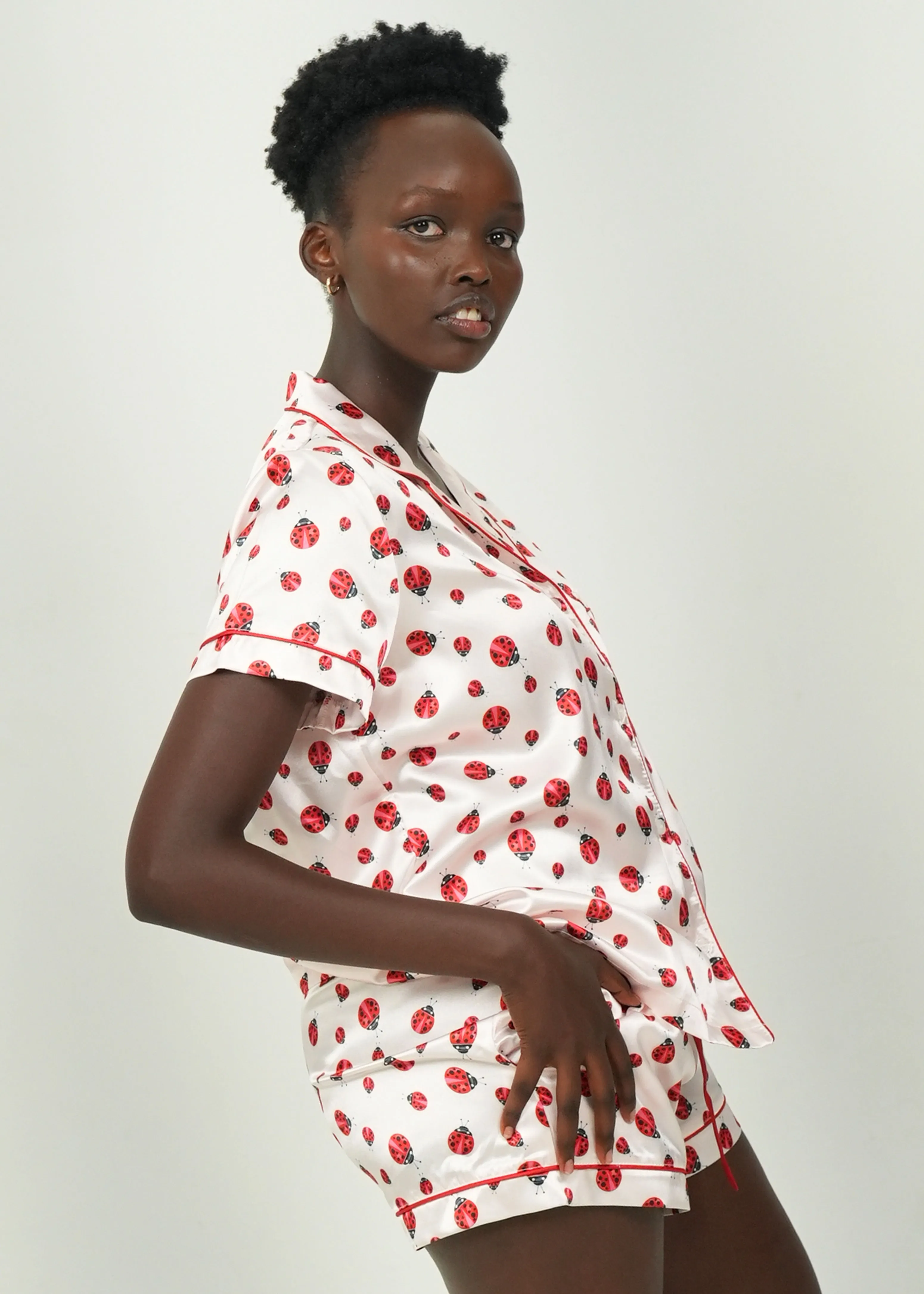 Red Lady Bugs Short Satin PJ Set