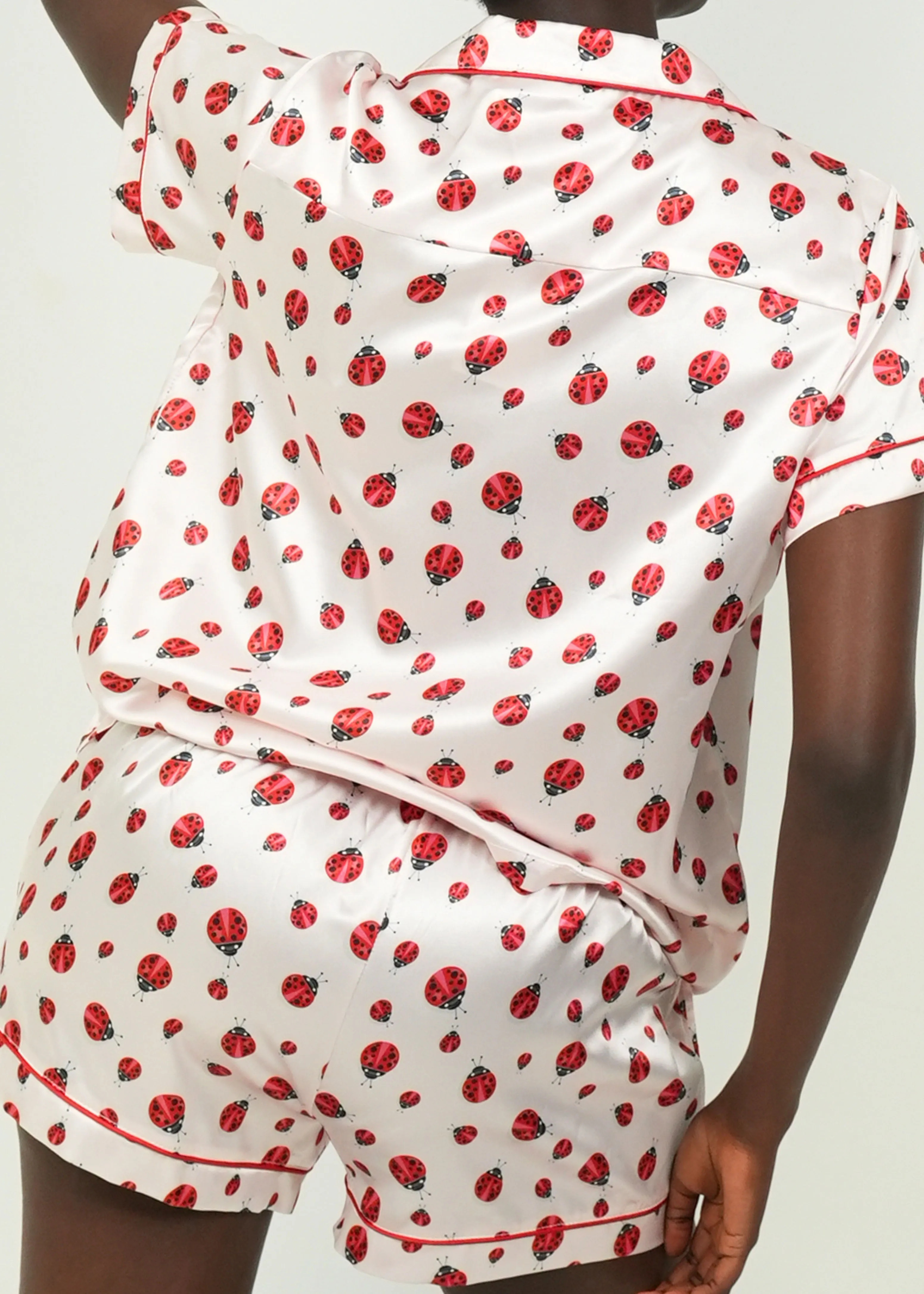 Red Lady Bugs Short Satin PJ Set
