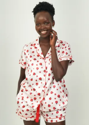Red Lady Bugs Short Satin PJ Set