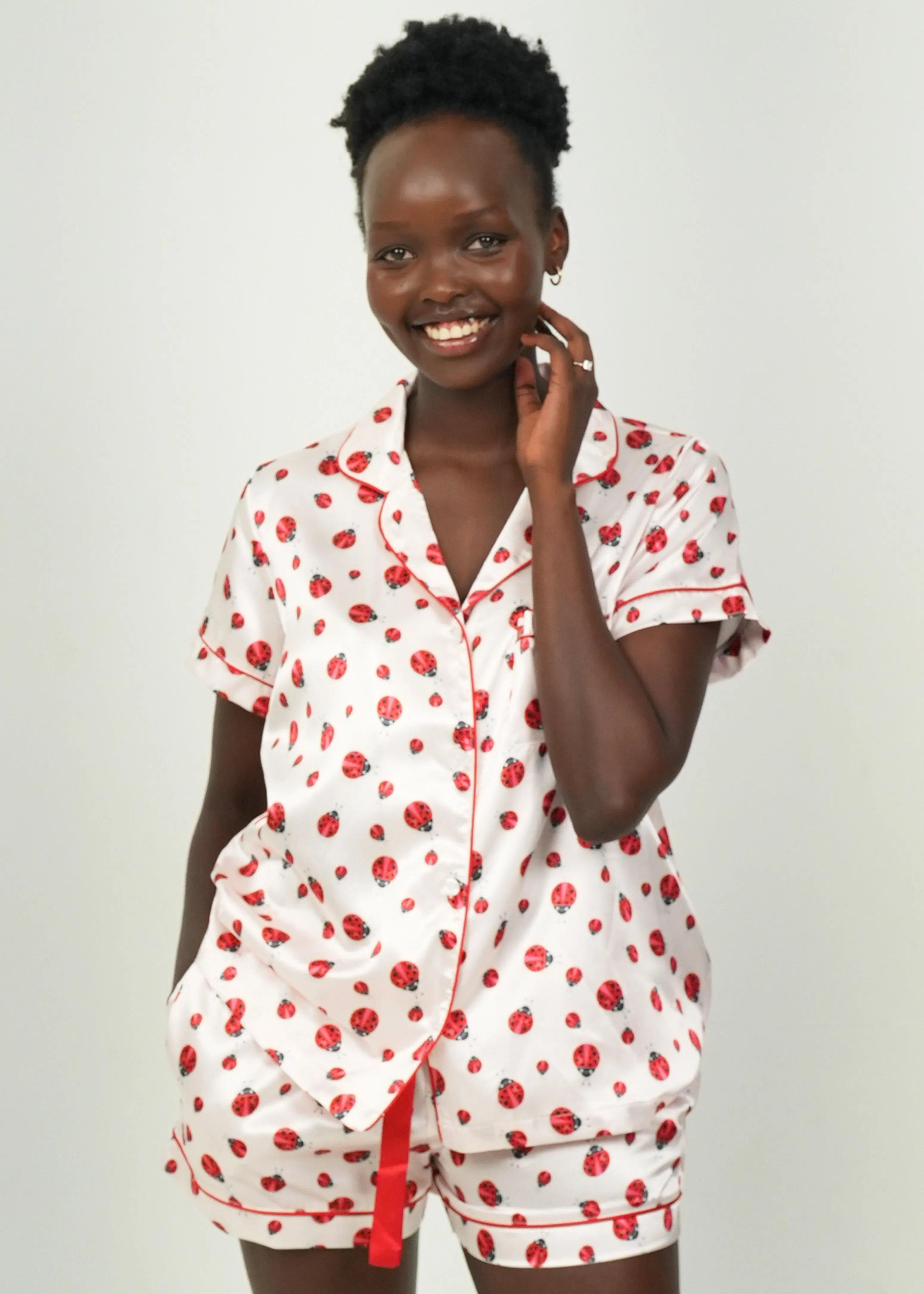 Red Lady Bugs Short Satin PJ Set