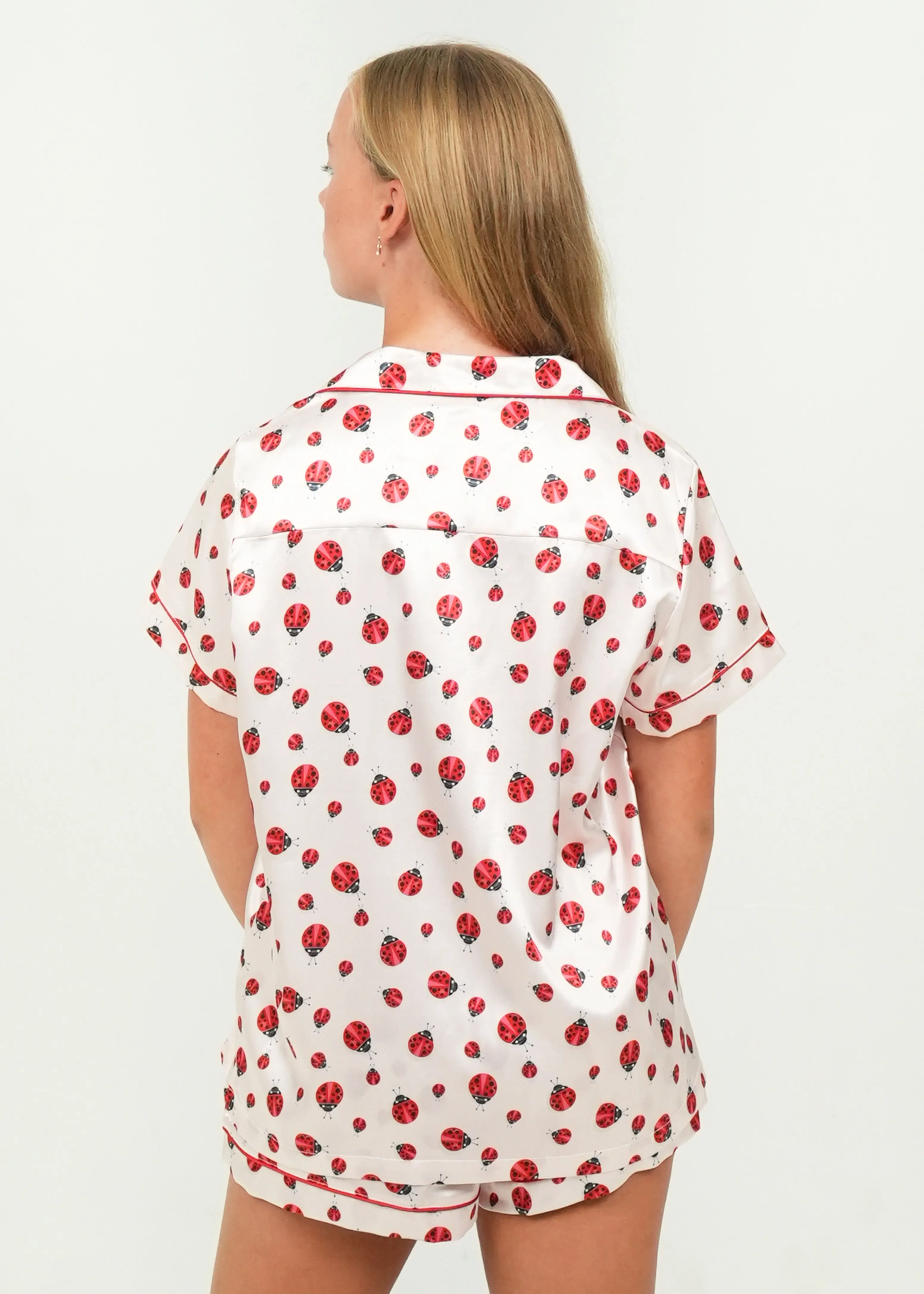 Red Lady Bugs Short Satin PJ Set