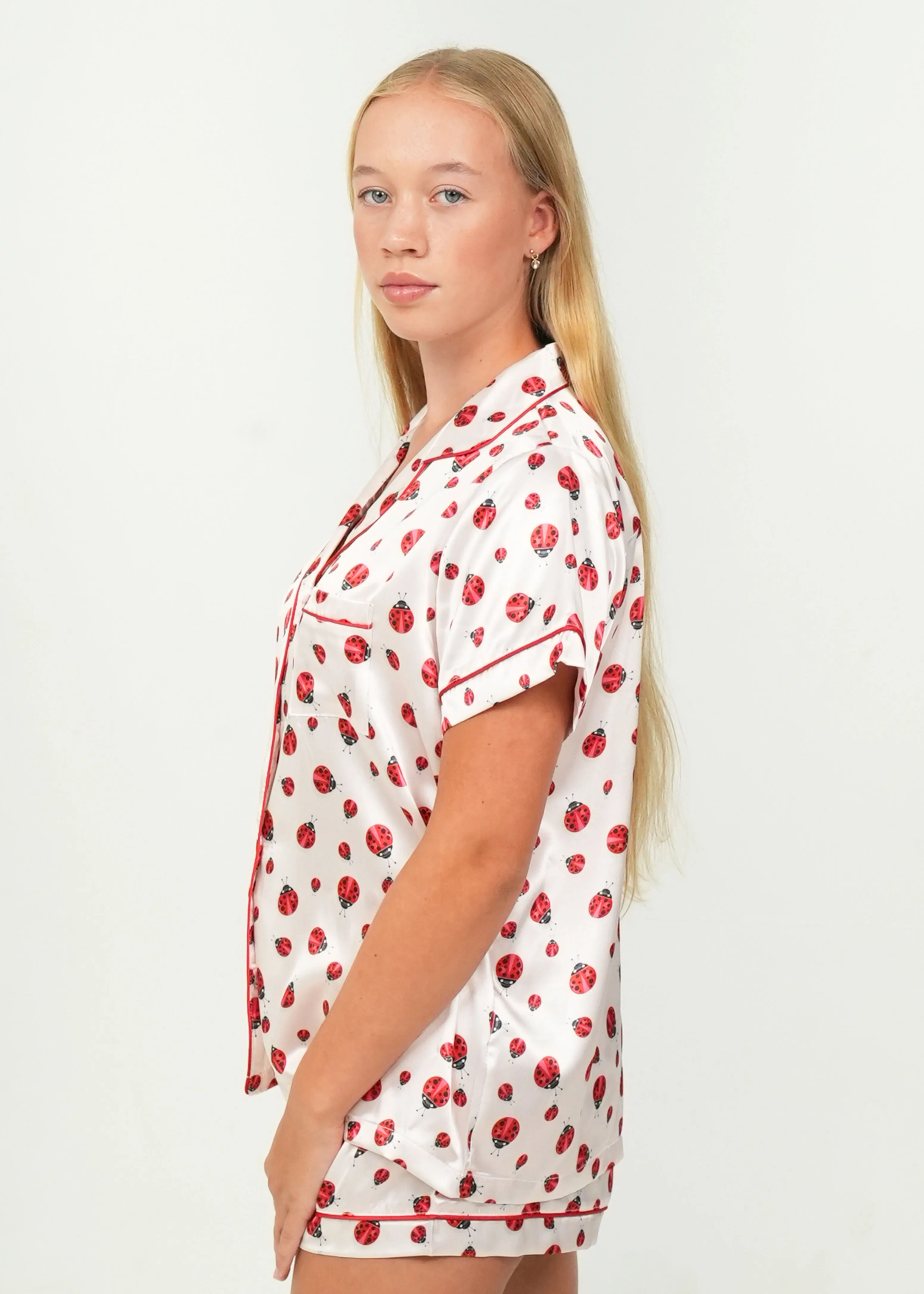 Red Lady Bugs Short Satin PJ Set