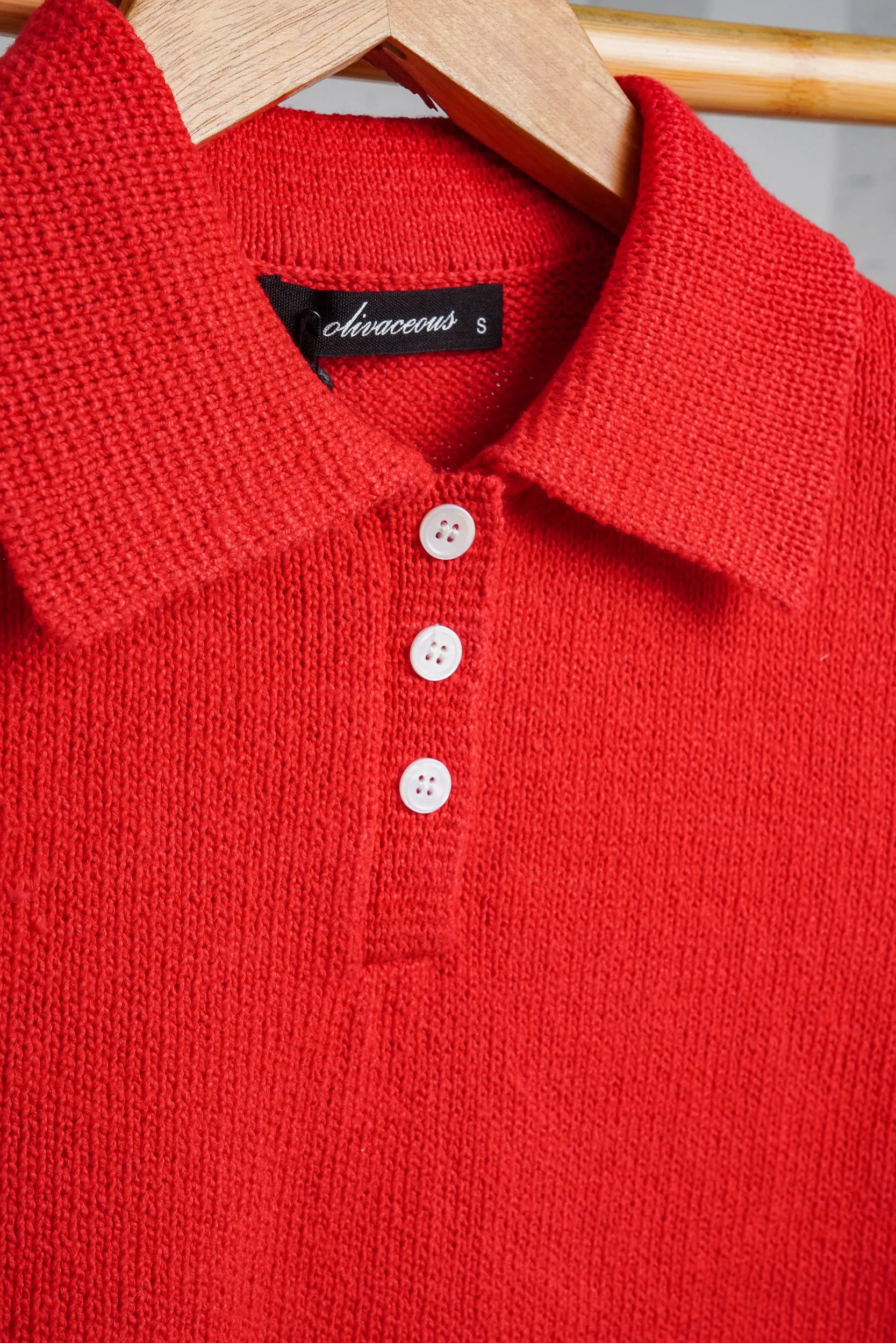 Red Polo Knit Top
