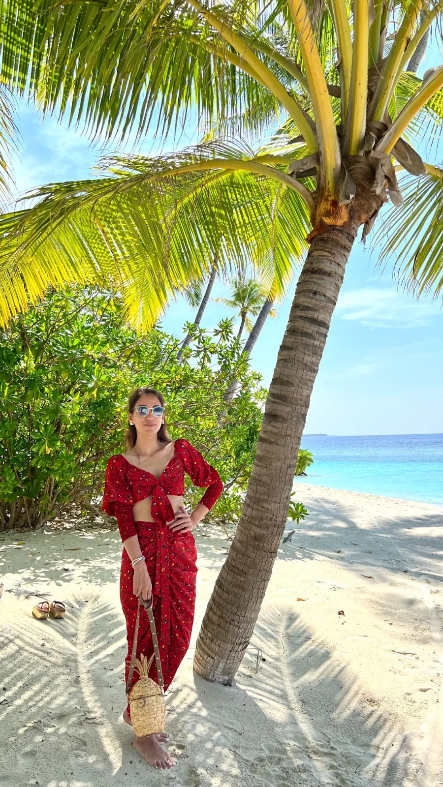 RED PRINTED DHOTI COORD SET FOR WOMEN