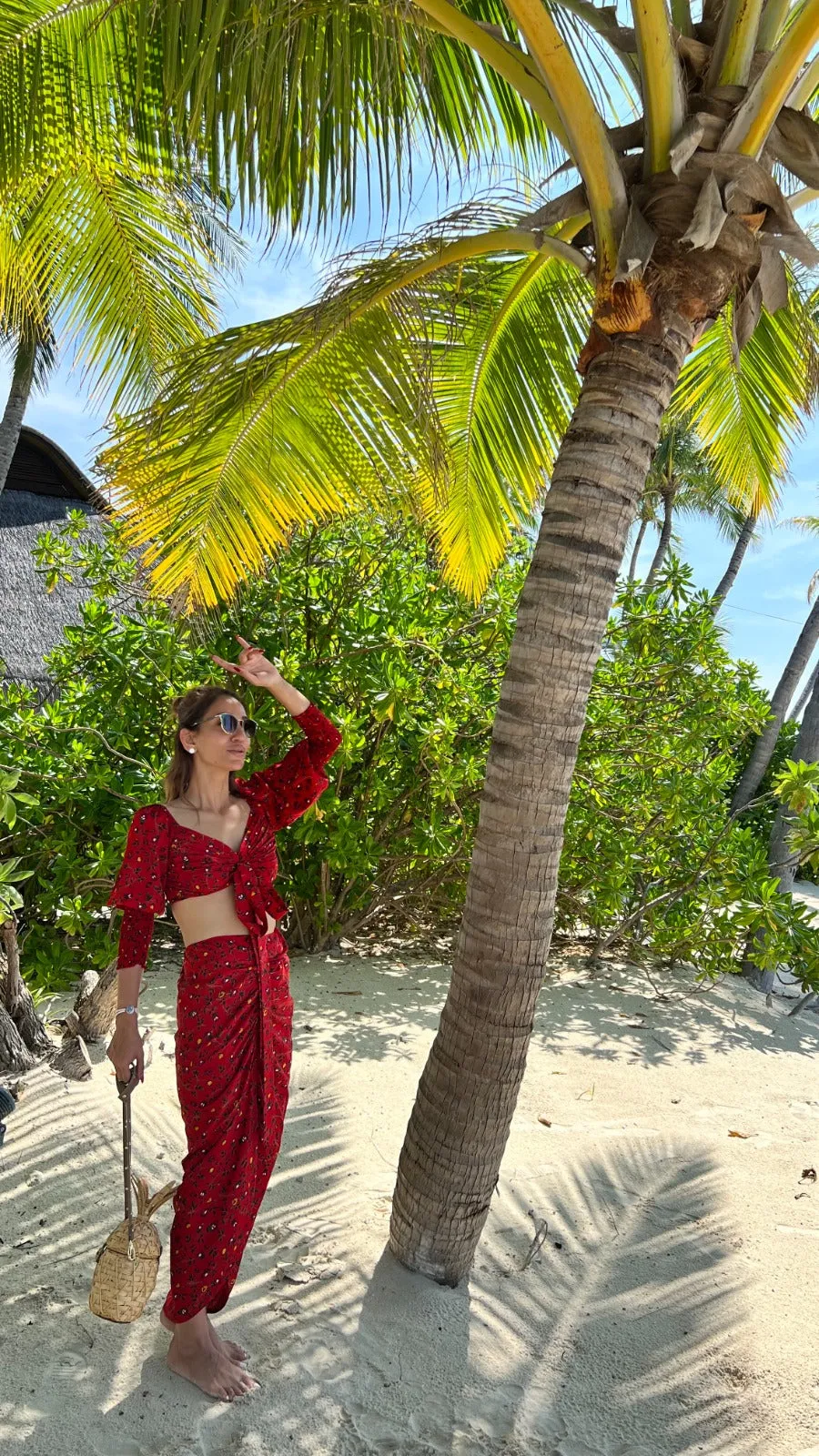 RED PRINTED DHOTI COORD SET FOR WOMEN