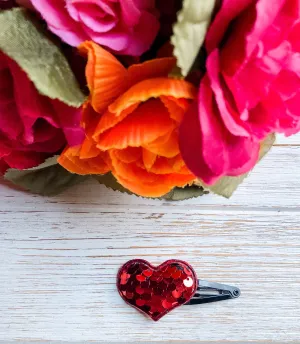 Red Sequin Heart Embellishment Snap Clip | Headband