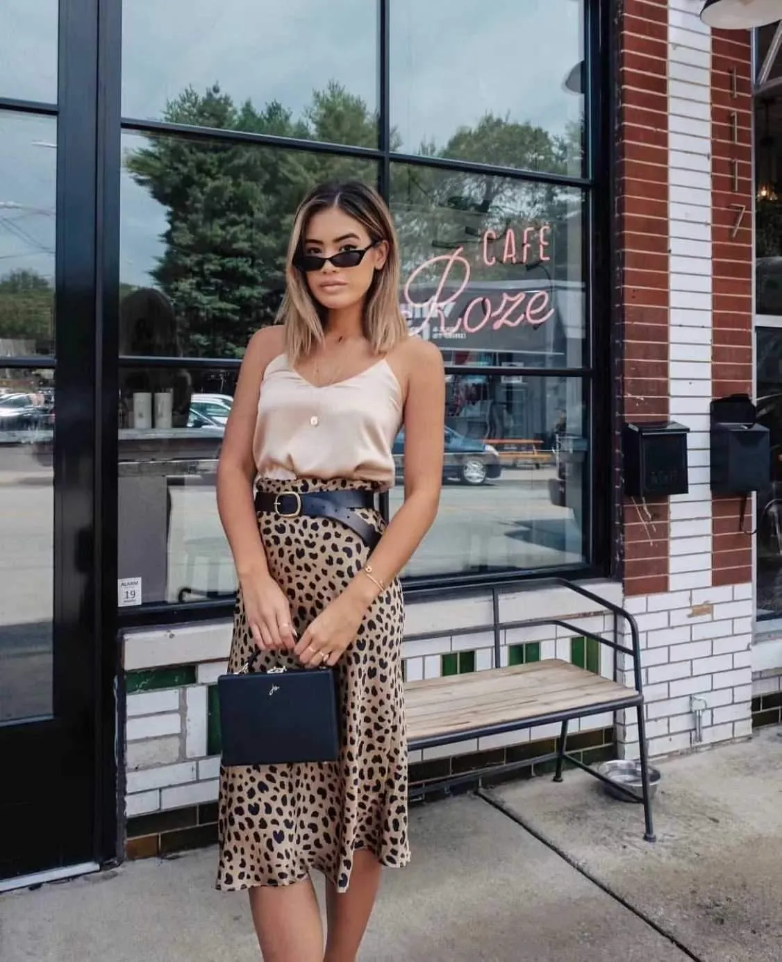 Retro Elastic Band  High Waisted Leopard Print Midi Skirt