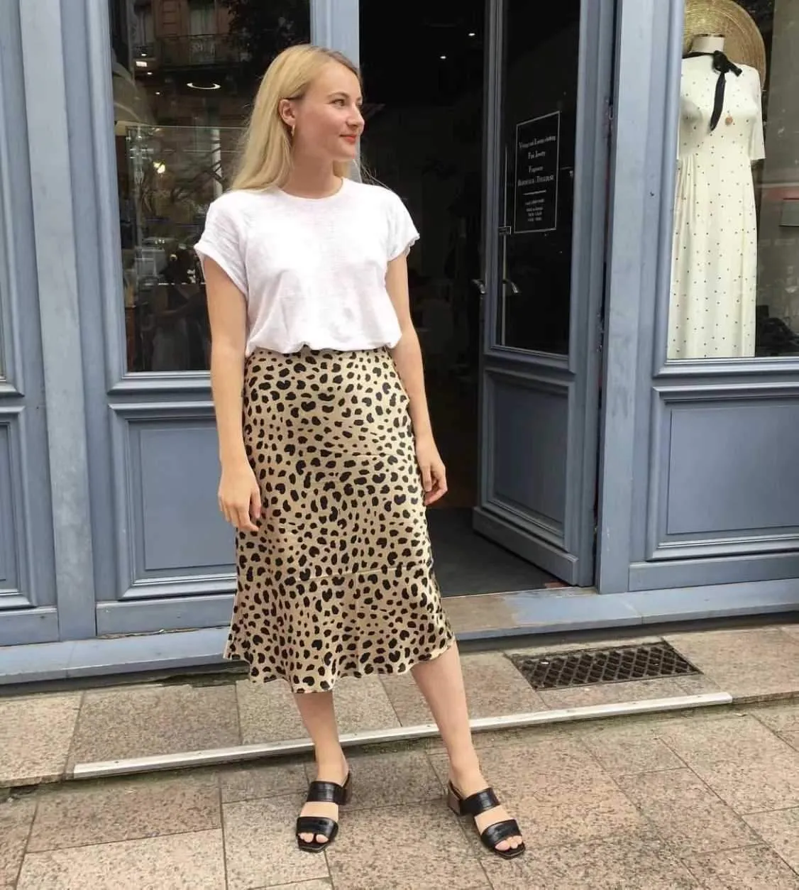 Retro Elastic Band  High Waisted Leopard Print Midi Skirt