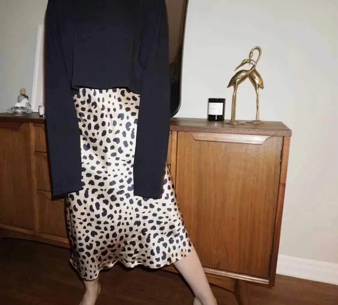 Retro Elastic Band  High Waisted Leopard Print Midi Skirt