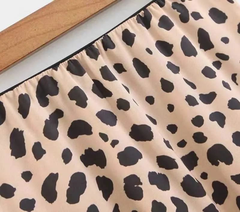 Retro Elastic Band  High Waisted Leopard Print Midi Skirt